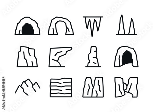 Caves and Cliffs. Caves and Cliffs. Line icon set of Caves and C