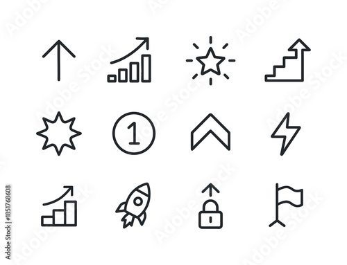 Level Up Icons. Level up. Line icon set of Level up: upward arro