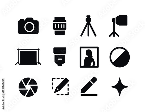 Fashion Photography Icons. Fashion photography. Solid icon set o
