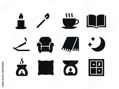 Evening Ritual Icons. Evening Ritual. Solid icon set of Evening