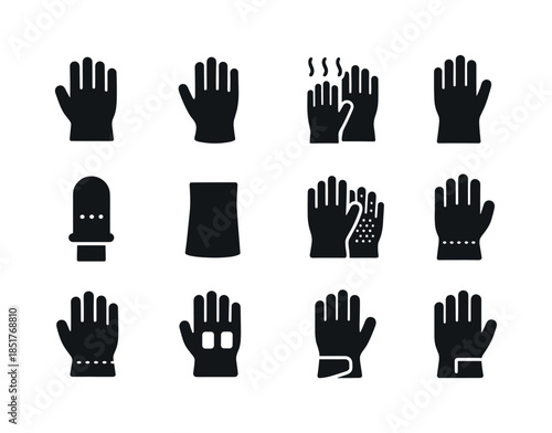 Glove Protection Icons. Gloves and hand protection. Solid icon s