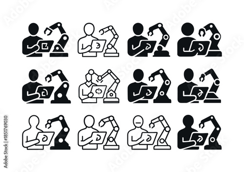 Robotics Control Icons. A person controlling a robot via a table