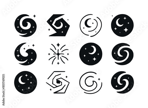 Night Sky Icons. night sky. Icon set. Set Logo of night sky: Mil