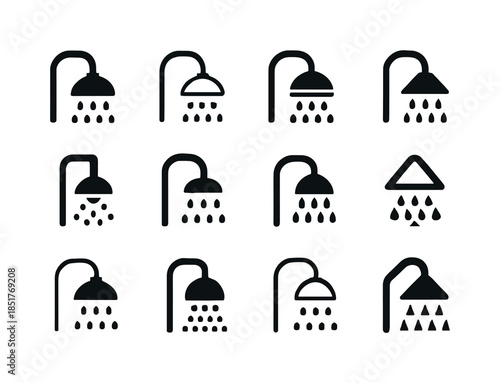 Showerhead Logo Variations. Showerhead spray. Icon set. Set Logo