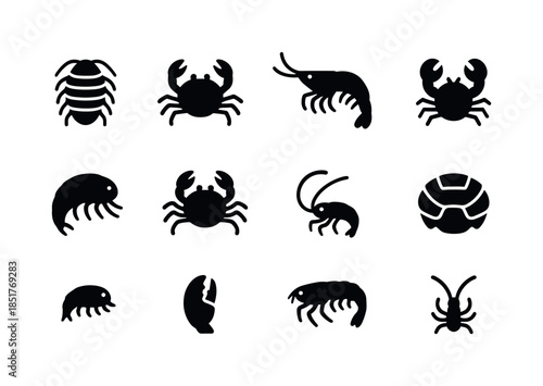 Deep-Sea Crustaceans Icons. Deep-sea crustaceans. Solid icon set