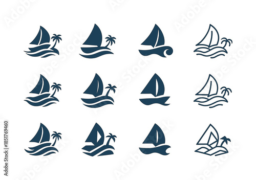 Island Tour Logos. island hopping boat tours. Icon set. Set Logo