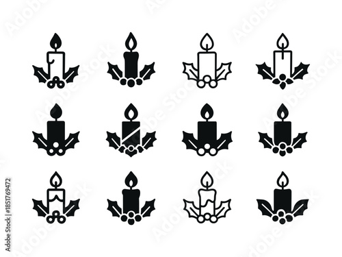 Seasonal Candle Icons. Seasonal home decoration. Icon set. Set L