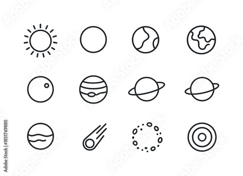 Solar System Icons. Solar system. Line icon set of solar system: