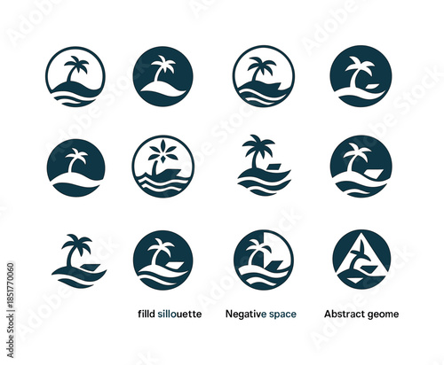 Island Tour Logos. Island Hopping Boat Tours. Icon set. Set Logo