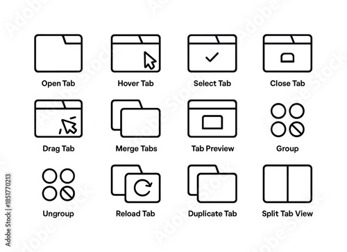 Web Tabs Icon Set. Web Tabs Interaction. Line icon set of Web Ta