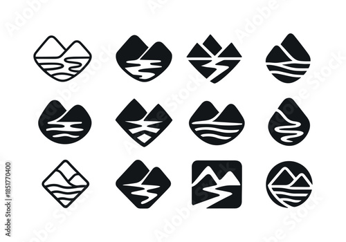 Flooded Valley Icons. Flooded Valley. Icon set. Set Logo of floo