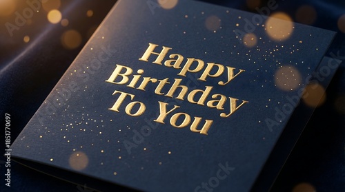 Elegant dark birthday card with golden 'Happy Birthday To You' text, set against a shimmering bokeh background for a special celebration
