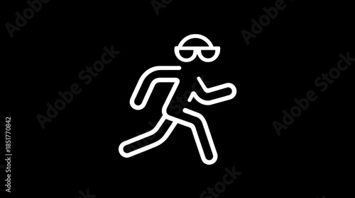 Cool running stick figure icon with sunglasses. Dynamic motion graphic illustration for speed and digital concepts.