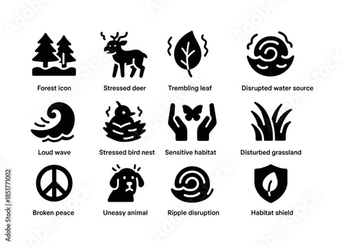 Habitat Stress Icons. Habitat stress. Solid icon set of habitat