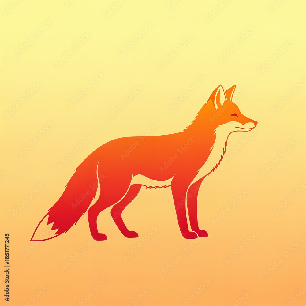 Obraz premium Fox Vector Illustration with Warm Gradient Sunset Background Style 