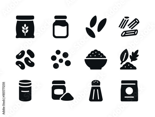 Dry Ingredients Icons. Dry ingredients. Solid icon set of Dry in