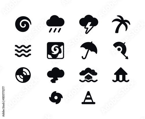 Tropical Storm Icons. Tropical Storms. Solid icon set of Tropica