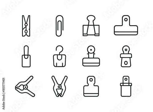Household Clips Icons. Household Clips. Line icon set of Househo
