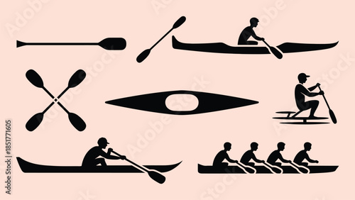Vector Illustrations of kayaking and paddling. kayaking on a lake