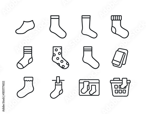 Socks Icon Set. Socks. Line icon set of socks: ankle sock, crew