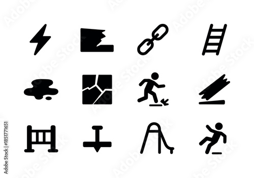 Playground Hazard Icons. Playground hazards. Solid icon set of P