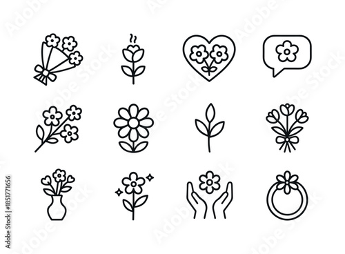 Floral Line Icons. Floral appreciation. Line icon set of Floral