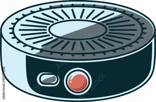 Round modern smart speaker device with digital voice assistant.