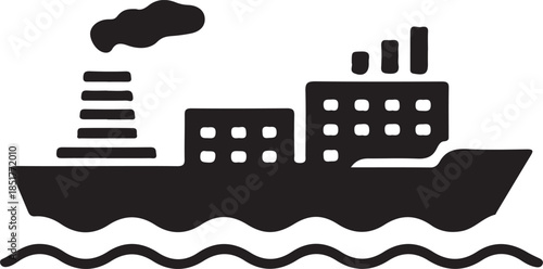 Black and white of a large industrial ship sailing on wavy water