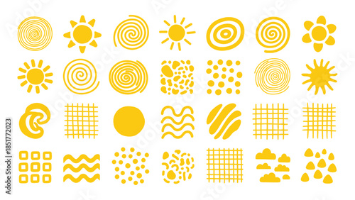 Collection of abstract sun and pattern illustrations. vector illustration of a set of yellow weather and nature icons