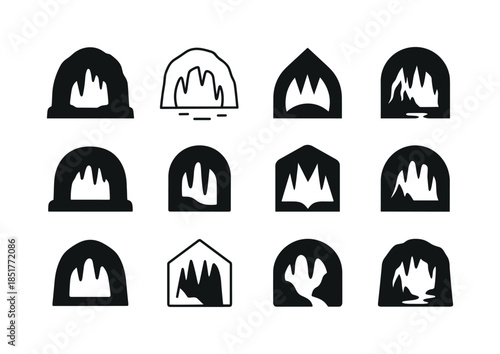 Underground Icons Collection. Caves, Stalactites, and Undergroun