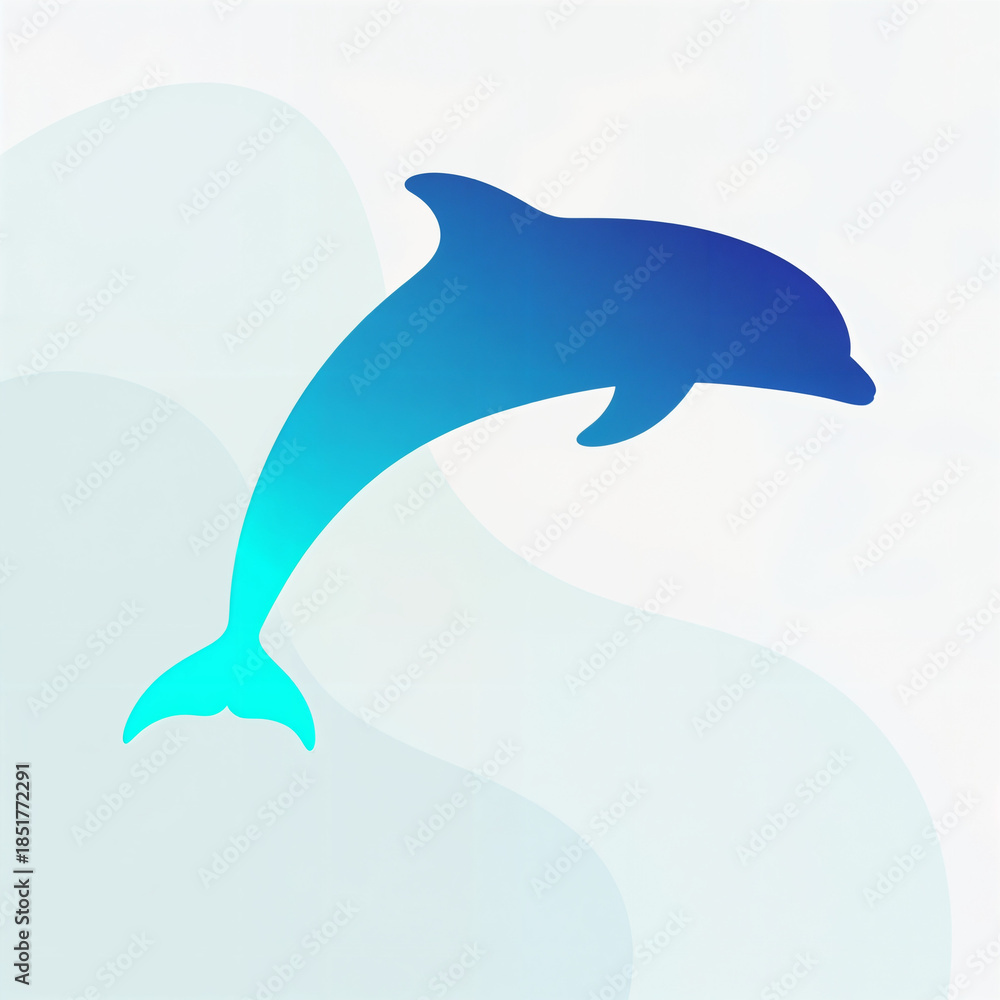 Fototapeta premium Swimming Dolphin Vector Illustration in Blue Gradient Minimal Style