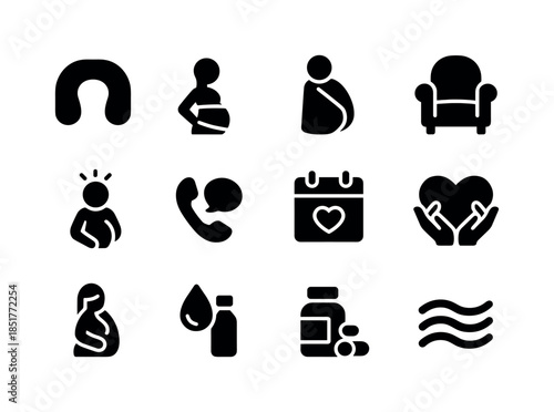Maternity Support Icons. Maternity Support. Solid icon set of Ma