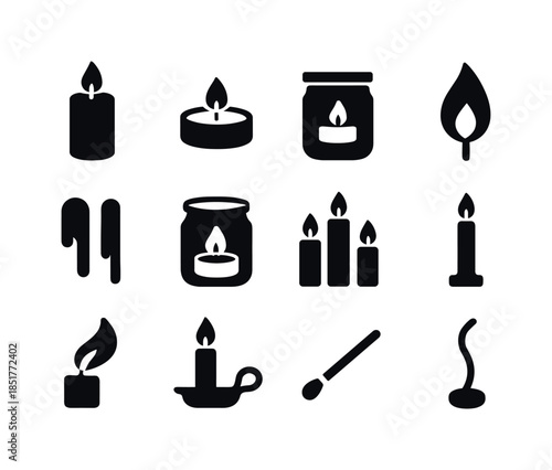 Candle Icon Grid. Candles. Solid icon set of Candles: pillar can