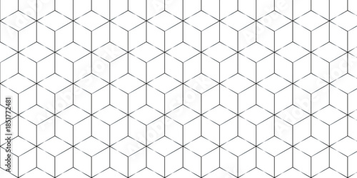 Abstract black square line hexagons seamless hexagon polygonal pattern background vector. seamless bright white abstract honeycomb background.