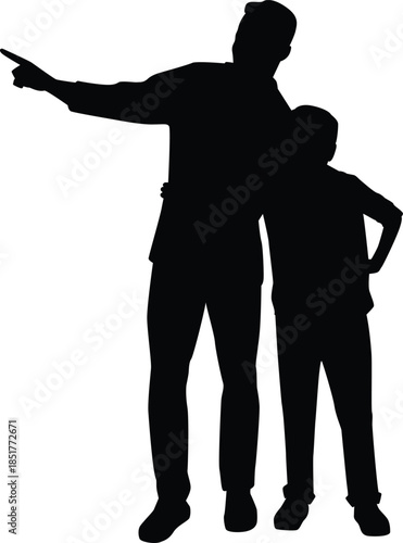 Vector illustration of a black silhouette of a businessman in a suit holding a gun as one person standing alone like a shadow