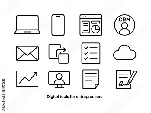 Digital Tools Icons. Digital Tools for Entrepreneurs. Line icon