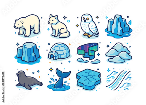 Arctic Icon Set. Arctic. Colorful isometric vector icons set of