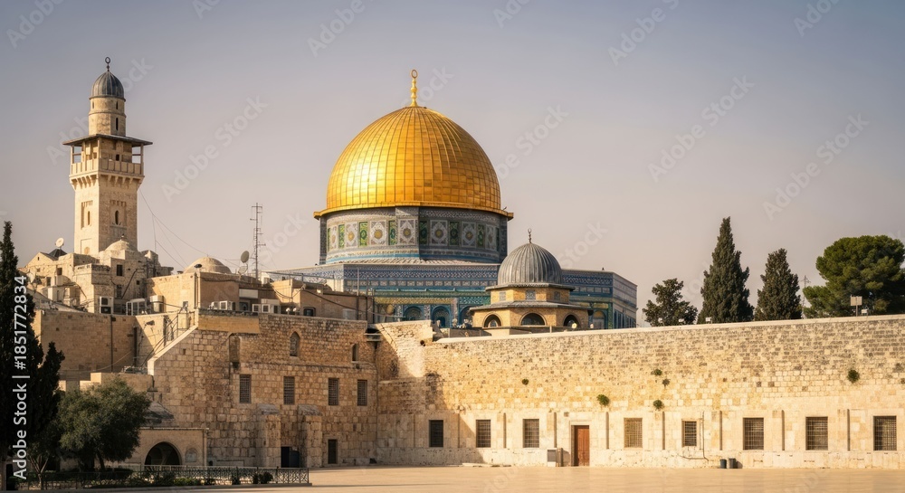 Fototapeta premium Magnificent golden dome, historic architecture, ancient city, clear sky