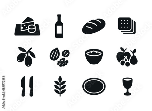 Gourmet Icon Grid. Gourmet Entertaining. Solid icon set of Gourm