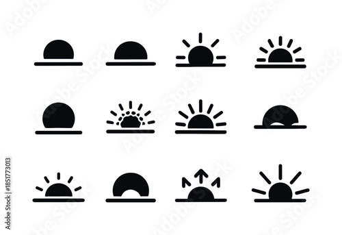 Sunrise Icon Collection. Sunrise symbols. Solid icon set of sunr