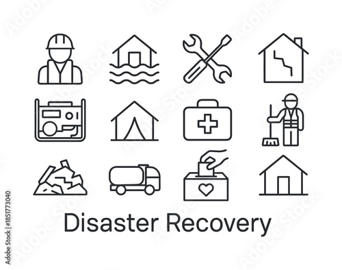 Disaster Recovery Icons. Disaster Recovery. Line icon set of Dis