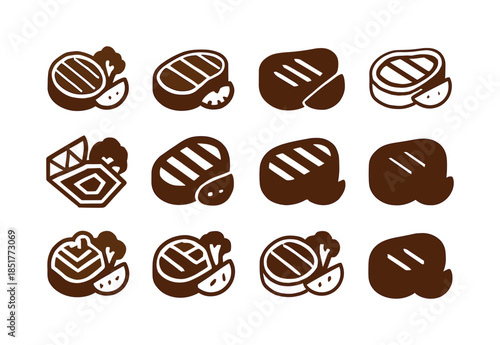 Steak Icons Collection. A close-up of a perfectly cooked steak w