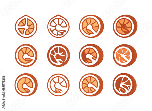 Seafood Spring Roll Icons. Seafood spring rolls. Icon set. Set L