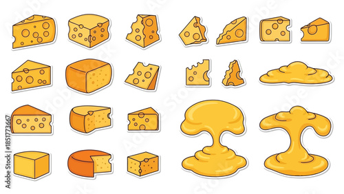 Collection of Cheese Slices and Blocks - Delicious Dairy Food Illustrations