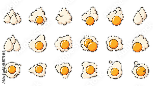 Collection of Various Fried Egg Illustrations on a White Background