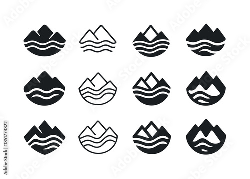 Flooded Valley Icons. flooded valley. Icon set. Set Logo of floo