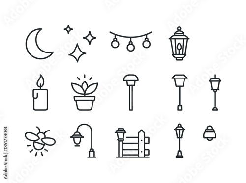 Evening Ambiance Icons. Evening ambiance. Line icon set of Eveni