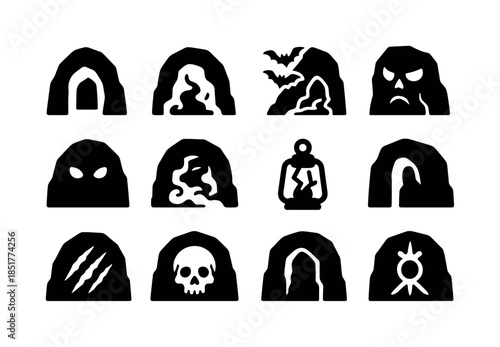 Spooky Cave Icons. Spooky Caves. Solid icon set of Spooky Caves:
