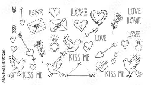 Illustrations of love and affection. Whimsical love illustrations themes of love and affection