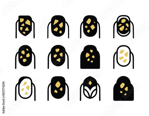 Foil Nails Icon Set. Foil Nails. Icon set. Set Logo of Foil Nail